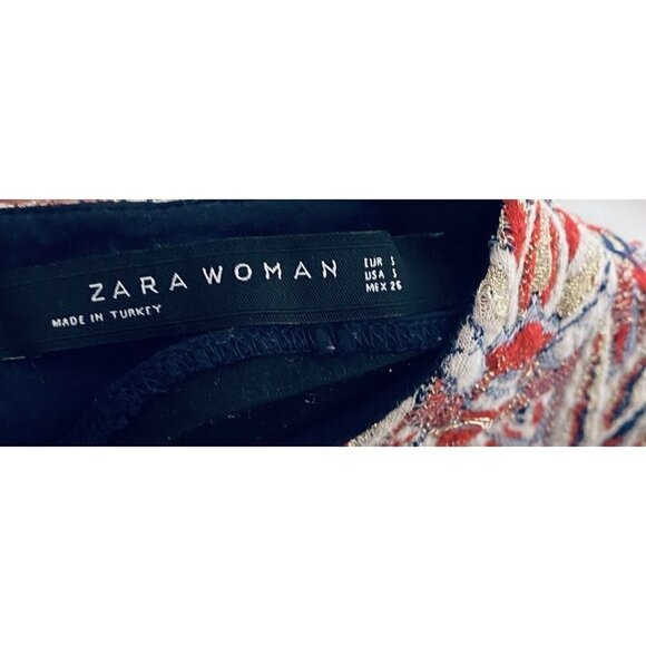 Zara Top Womens Small Shimmer Brocade Long Sleeves Puff Shoulder Boho - Picture 4 of 5